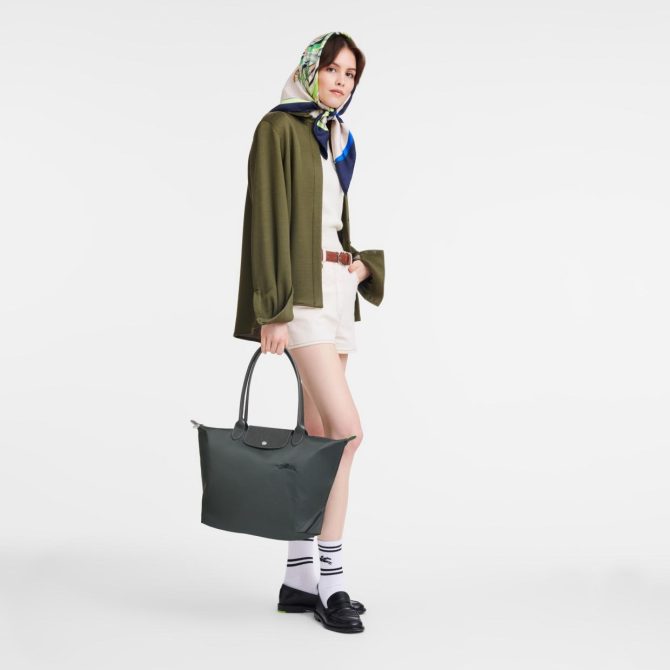 Women Shoulder Bags | Longchamp Le Pliage Green L Tote Bag Graphite