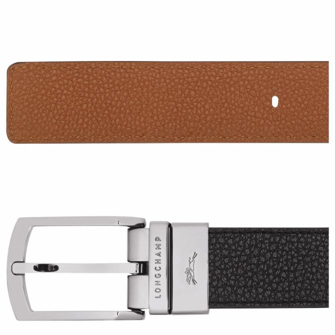 Men Belts | Longchamp Le Foulonné Men's Belt Black/Caramel