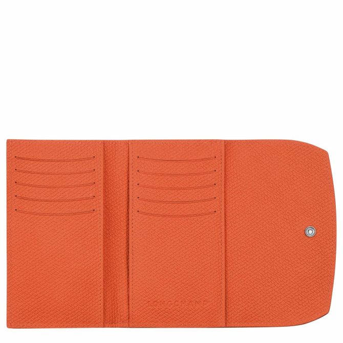 Women Leather Wallets | Longchamp Le Roseau Wallet Orange