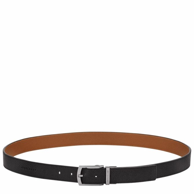 Men Belts | Longchamp Le Foulonné Men's Belt Black/Caramel