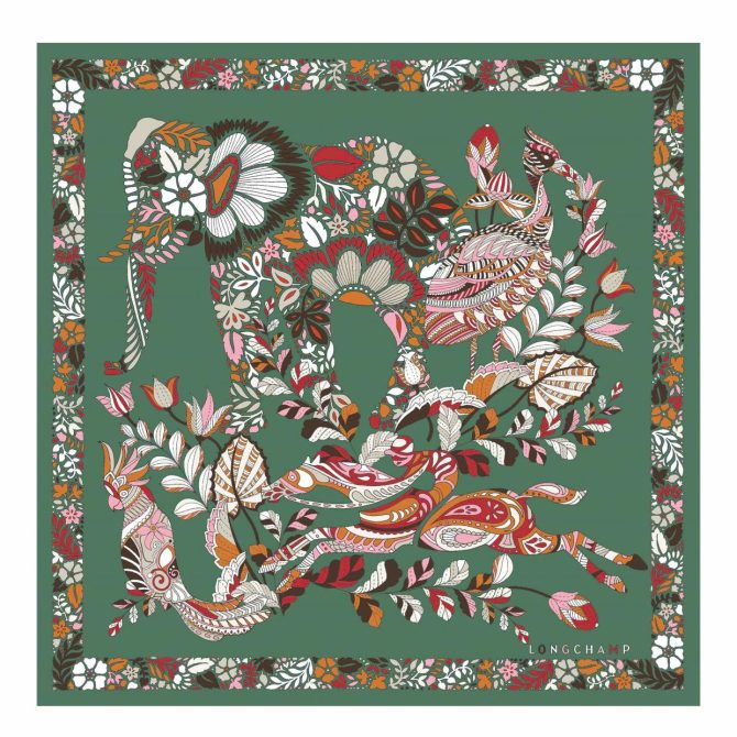 Women Silk Scarves | Longchamp Forêt Longchamp Silk Scarf 50 Sage