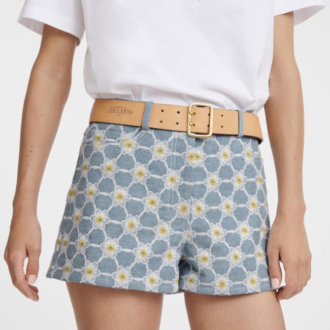 Women Trousers & Shorts | Longchamp Embroidered Shorts Sky Blue