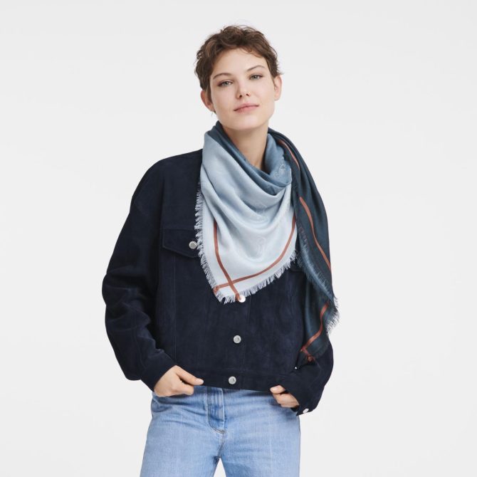 Women Stoles | Longchamp The Gradient-effect Jacquard Medal Stole Navy