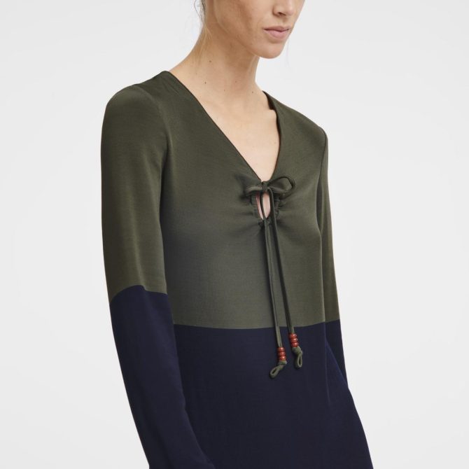 Women Dresses & Skirts | Longchamp Long Dress Navy/Khaki