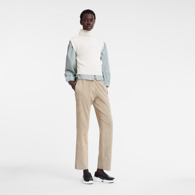 Women Trousers & Shorts | Longchamp Leather Straight Pants Linen