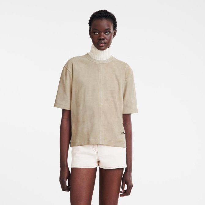 Women Tops & Blouses | Longchamp Short Leather Top Linen