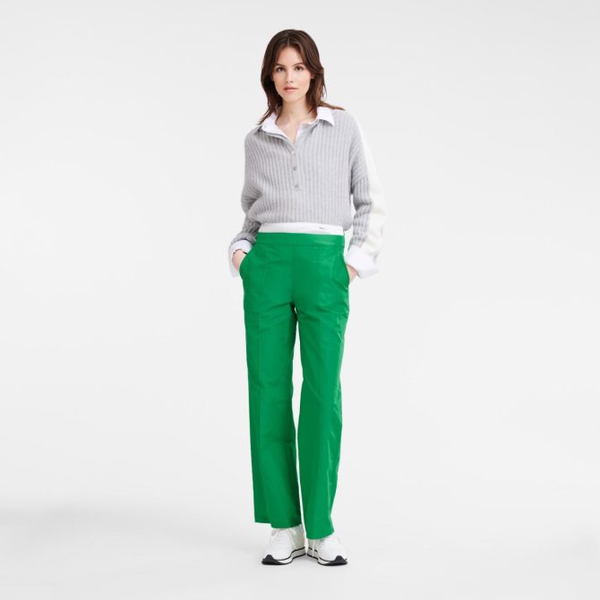 Women Trousers & Shorts | Longchamp Straight Pants With Patch Green