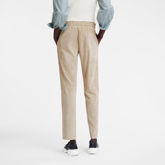 Women Trousers & Shorts | Longchamp Leather Straight Pants Linen