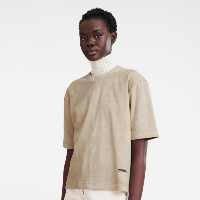 Women Tops & Blouses | Longchamp Short Leather Top Linen