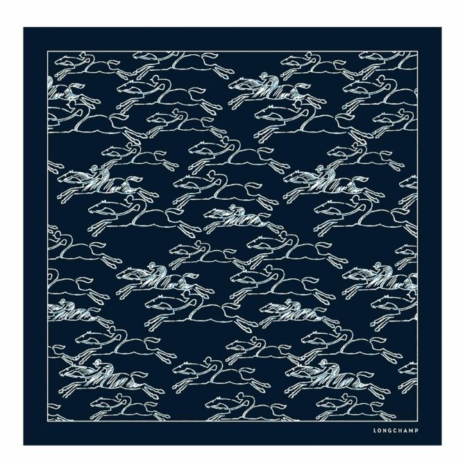 Women Silk Scarves | Longchamp Gallop Denim Silk Scarf 50 Navy