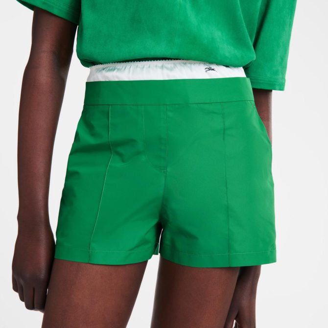 Women Trousers & Shorts | Longchamp Short Pants With Belt Patch Green