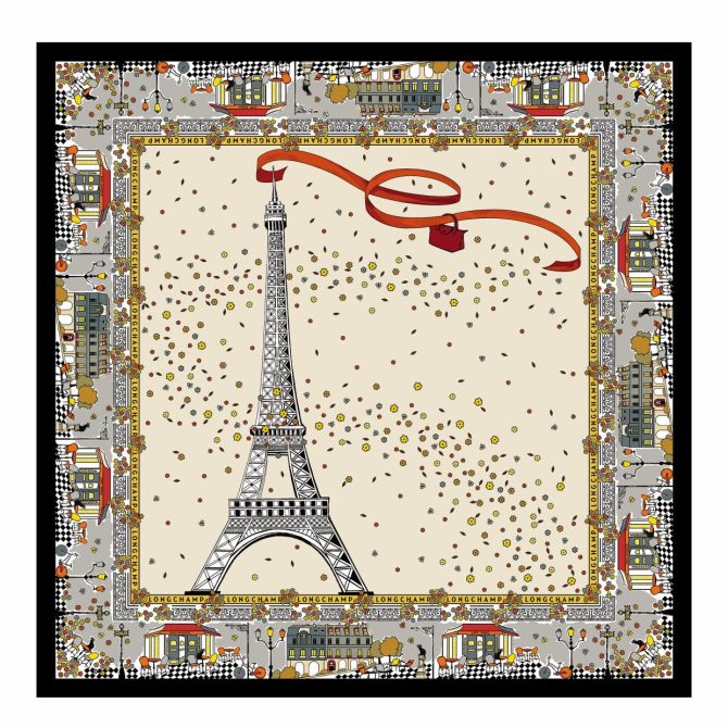 Women Silk Scarves | Longchamp Le Pliage In Paris Silk Scarf Ecru