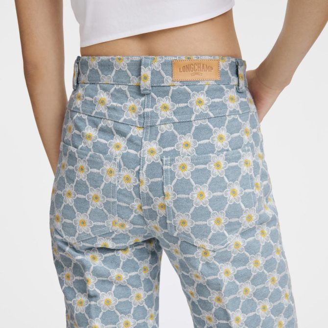 Women Trousers & Shorts | Longchamp Embroidered Denim Trousers Sky Blue