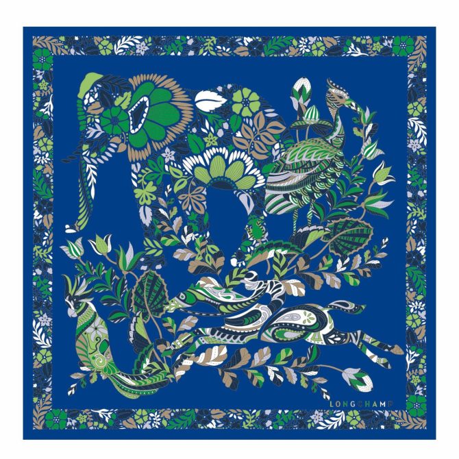 Women Silk Scarves | Longchamp Forêt Longchamp Silk Scarf 50 Bright Blue