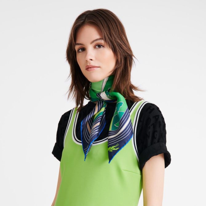 Women Silk Scarves | Longchamp Longchamp League Silk Scarf 90 Green