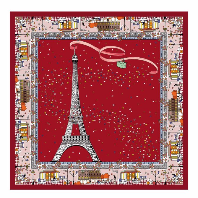 Women Silk Scarves | Longchamp Le Pliage In Paris Silk Scarf Tomato