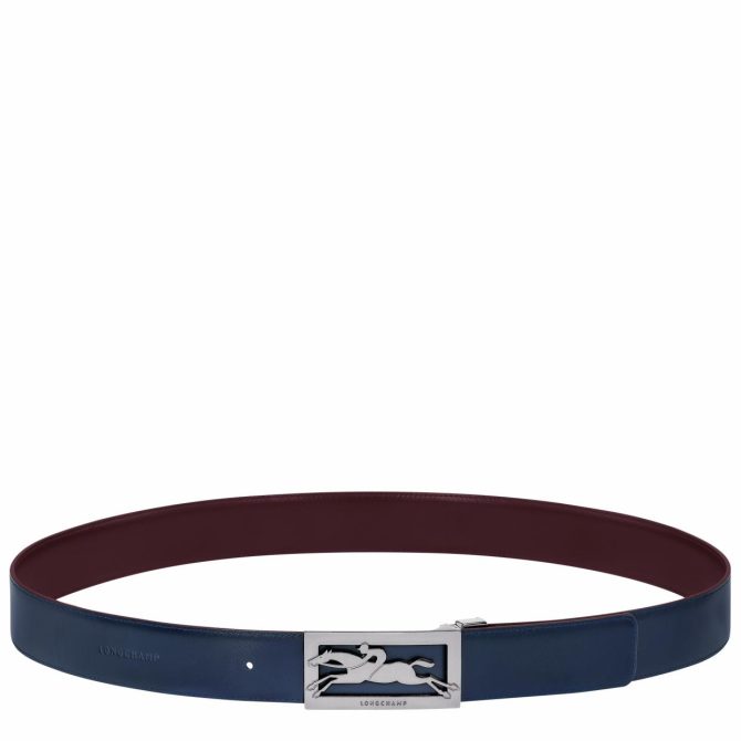 Men Belts | Longchamp Delta Box Men's Belt Navy/Burgundy