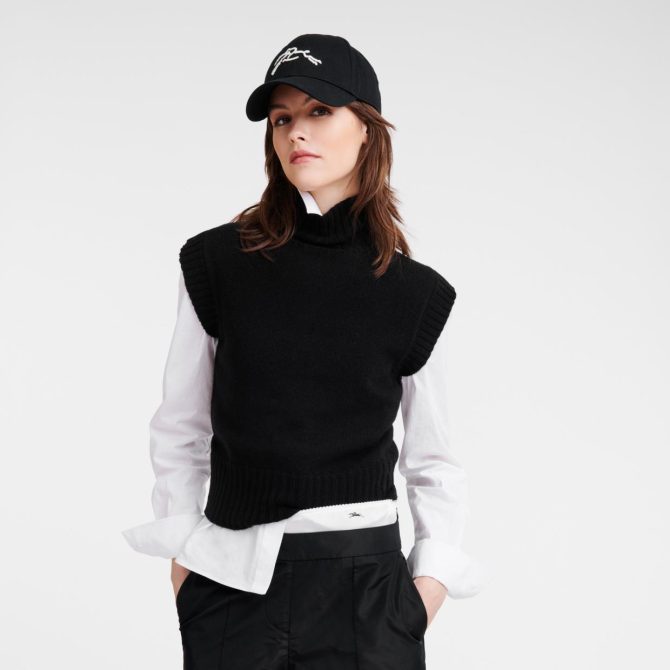 Women Knitwear | Longchamp High Collar No Sleeve Jumper Black