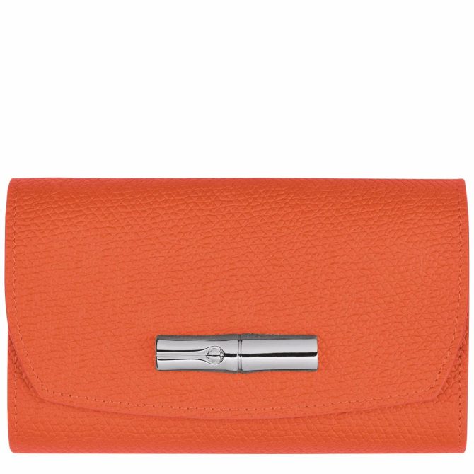 Women Leather Wallets | Longchamp Le Roseau Wallet Orange