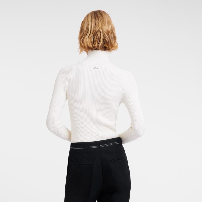 Women Knitwear | Longchamp High Collar Fitted Jumper Ecru