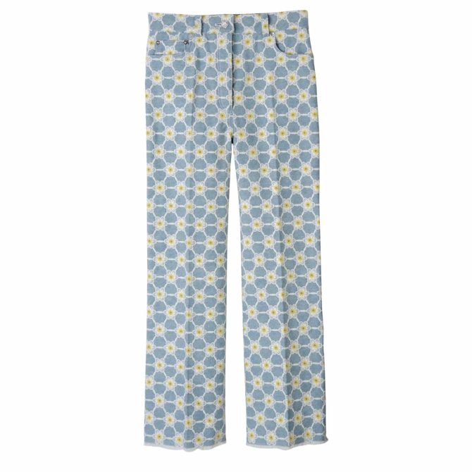 Women Trousers & Shorts | Longchamp Embroidered Denim Trousers Sky Blue