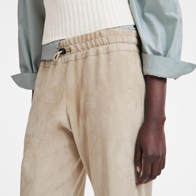 Women Trousers & Shorts | Longchamp Leather Straight Pants Linen