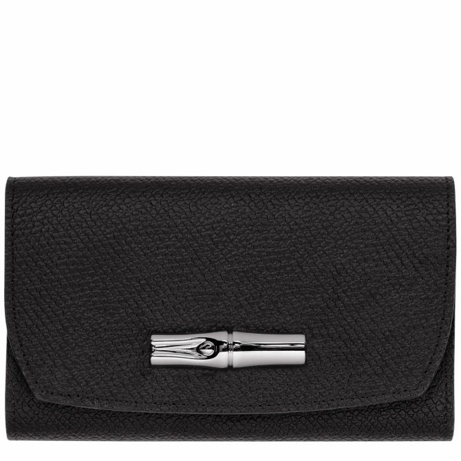 Women Leather Wallets | Longchamp Le Roseau Wallet Black