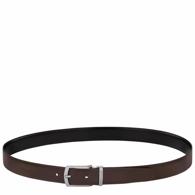 Men Belts | Longchamp Delta Box Men's Belt Set Black/Mocha