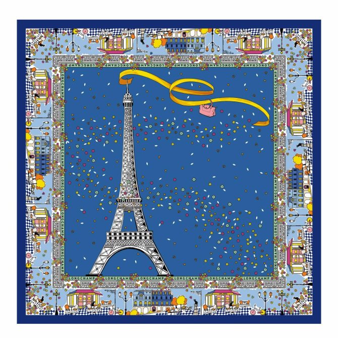 Women Silk Scarves | Longchamp Le Pliage In Paris Silk Scarf Cornflower