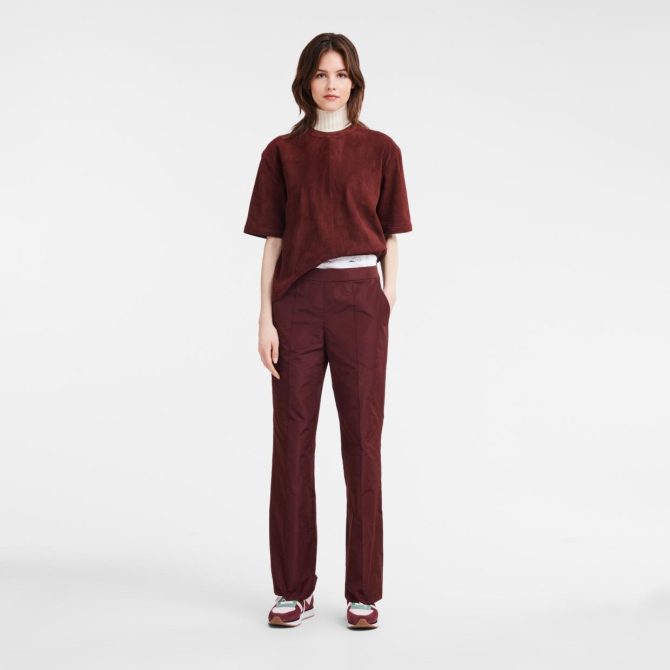 Women Trousers & Shorts | Longchamp Straight Pants With Patch Burgundy