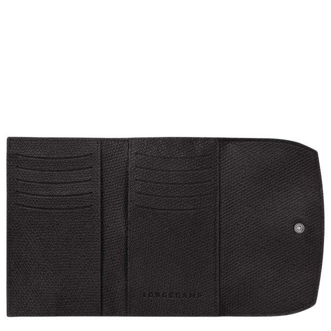 Women Leather Wallets | Longchamp Le Roseau Wallet Black