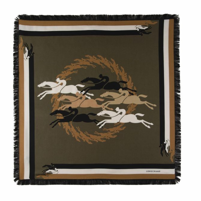 Women Silk Scarves | Longchamp Longchamp Jumping Silk Scarf 70 Khaki