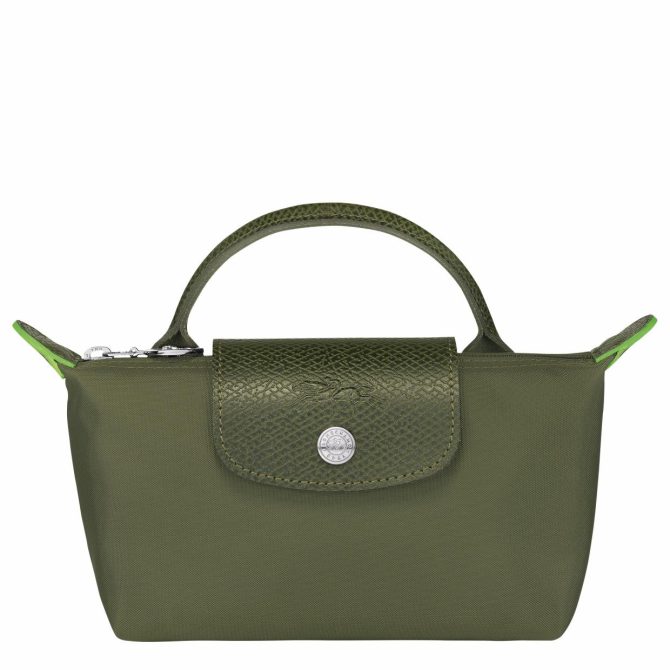 Men/Women Pouches & Cases | Longchamp Le Pliage Green Pouch With Handle Forest