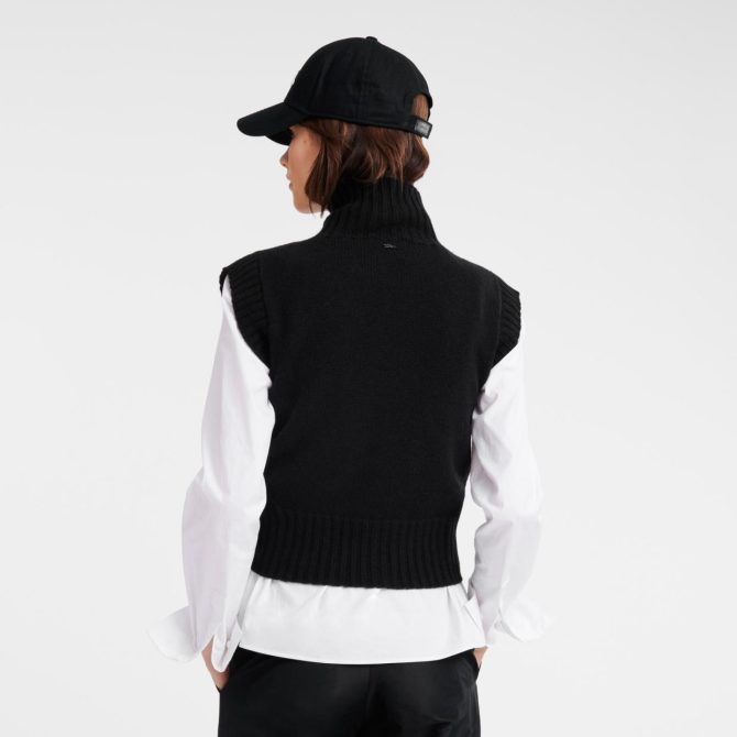 Women Knitwear | Longchamp High Collar No Sleeve Jumper Black