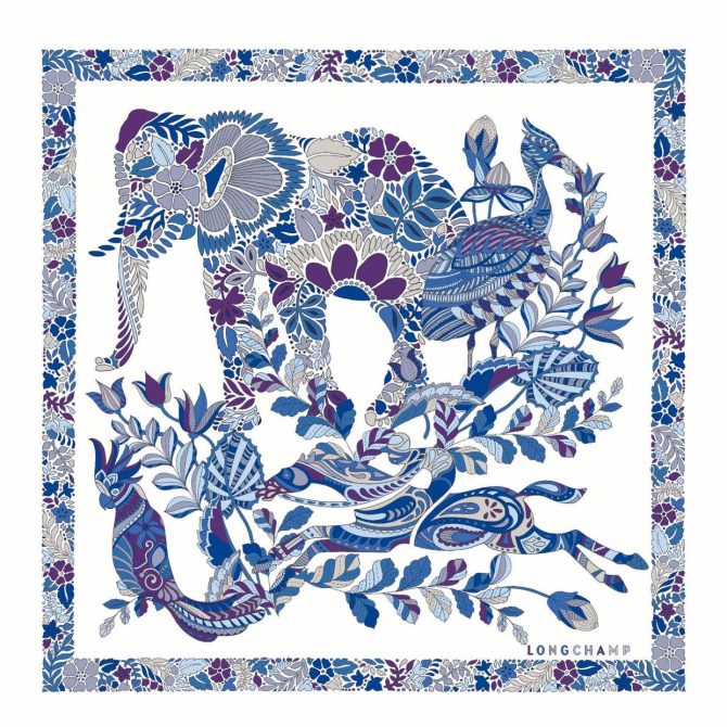 Women Silk Scarves | Longchamp Forêt Longchamp Silk Scarf 50 Electric Blue