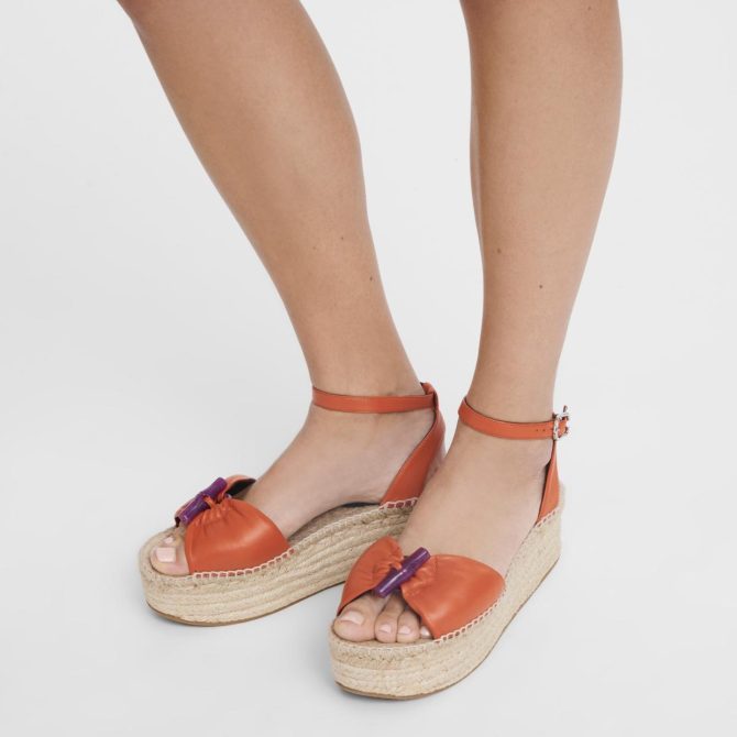 Women Sandals | Longchamp Le Roseau Wedge Espadrilles Sienna