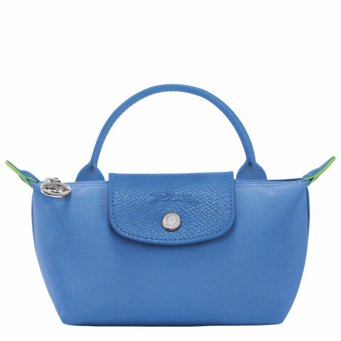 Men/Women Pouches & Cases | Longchamp Le Pliage Green Pouch With Handle Cornflower