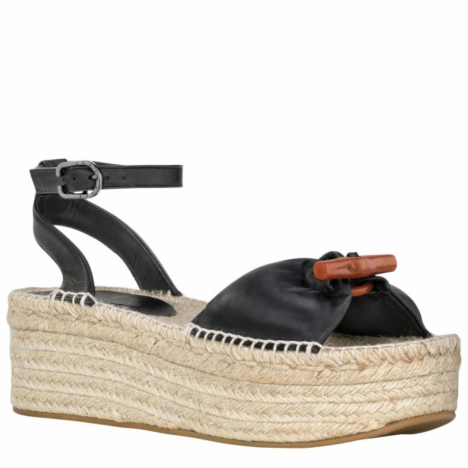 Women Sandals | Longchamp Le Roseau Wedge Espadrilles Black