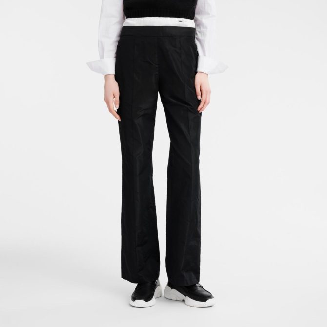 Women Trousers & Shorts | Longchamp Straight Pants With Patch Black