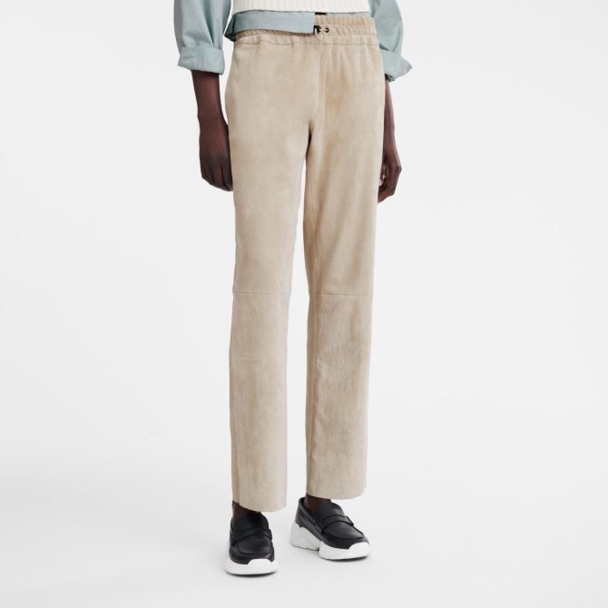 Women Trousers & Shorts | Longchamp Leather Straight Pants Linen