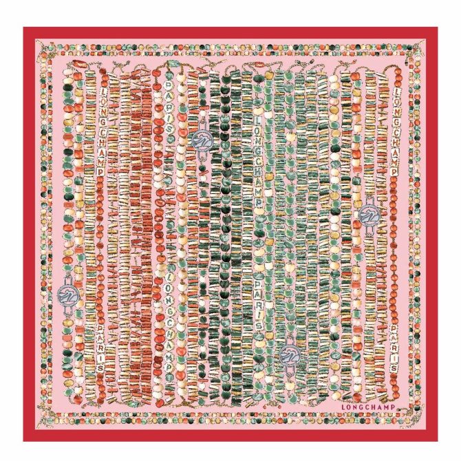 Women Silk Scarves | Longchamp Pearl Necklace Silk Scarf 50 Tomato