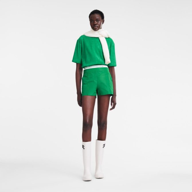 Women Trousers & Shorts | Longchamp Short Pants With Belt Patch Green